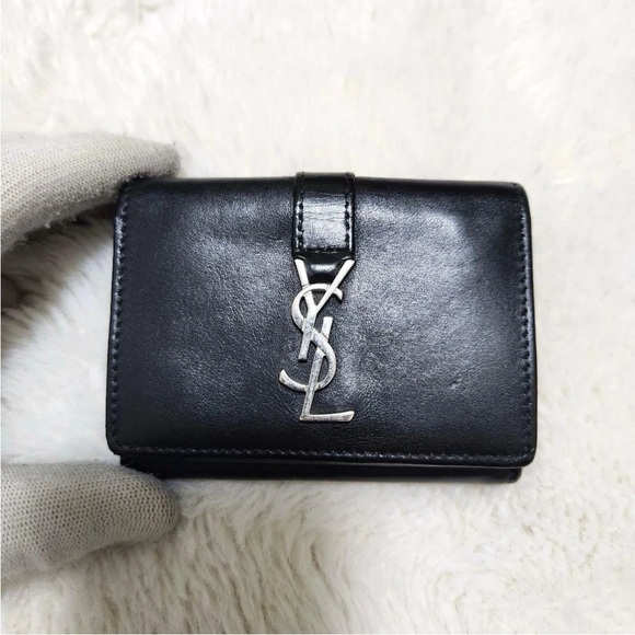Yves Saint Laurent Black Wallet with Silver Logo - Picture 2 of 13